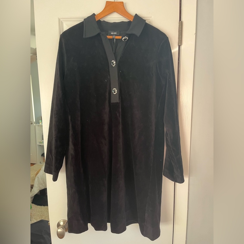 ME+EM Crystal Button Cord Velour A-Line Dress